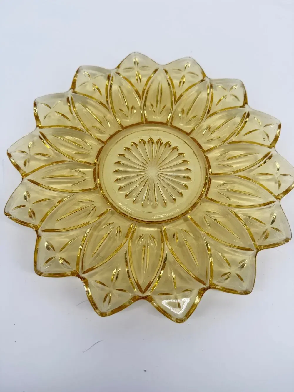 Vintage Amber Glass Sunflower Serving Plate Vanity Tray  Retro Boho 70's 9.5